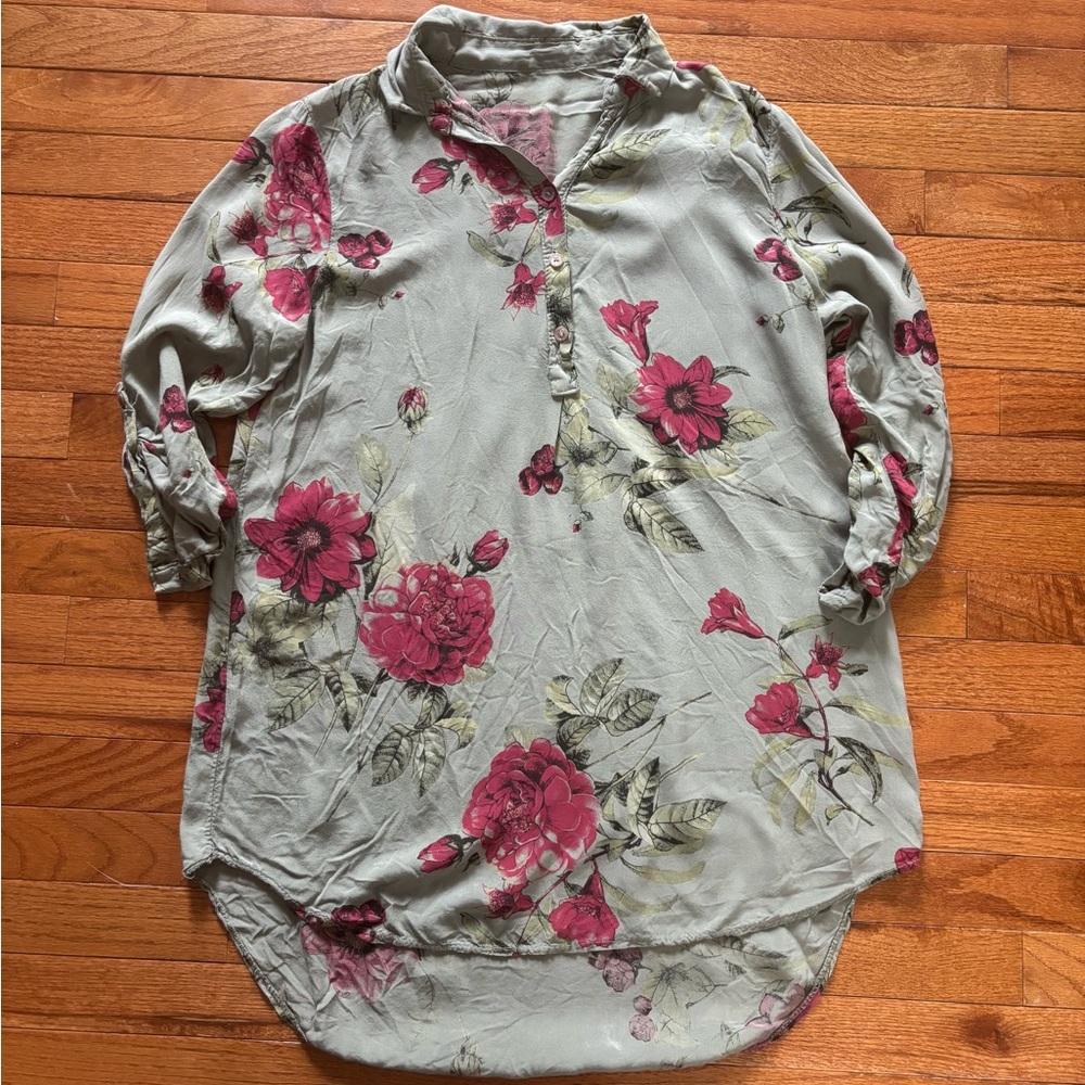 Floral Print Viscose Half Placket Buttoned Blouse
